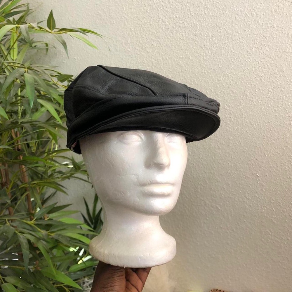 Vintage Unisex Grunge Emo Black Leather Duck Bill Flat Newsboy Cabbie hat cap